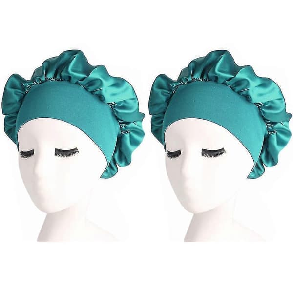 2-pack kvinnor satin enfärgad sovmössa nattmössa hårvårdsmössa A