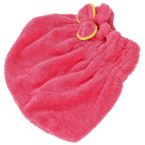 Hårtorkningsmössor i korallfleece med rosett, elastiska badmössor (rosaröd) A