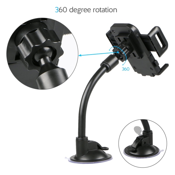 Universell bilvindus dashbord sugekopp 360 graders monteringsholder stativ for mobiltelefoner lang arm biltelefonholder frontrute bilvugge
