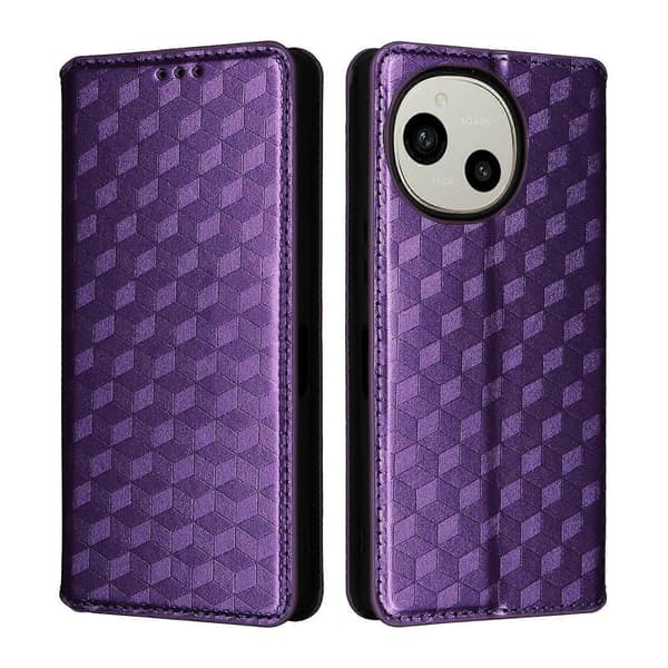 Cubic Grid Texture Flip Leather Phone Case (lilla, for Sharp Aquos R10 / R9)