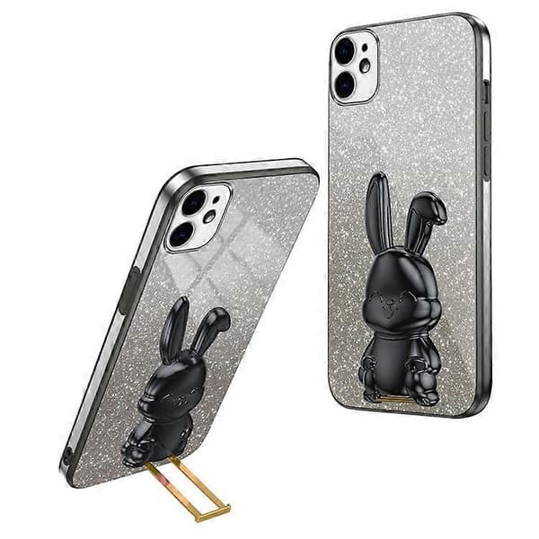 Kompatibel med iPhone 12 Galvaniserat Kaninfodral Utdragbart Stöd Smarttelefonfodral A