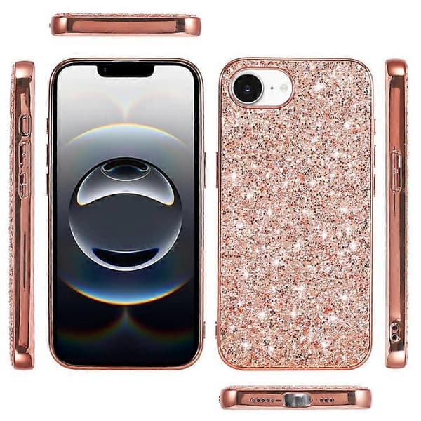 Kompatibel med iPhone 16e fodral TPU + PC glittrande glitter telefon baksida guld