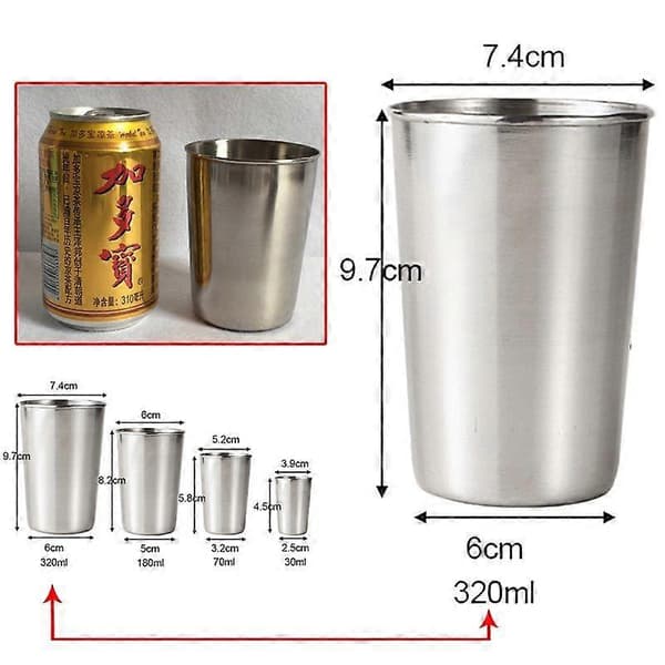 4/2 stk. sæt 30/70/180/320 ml udendørs kopper i rustfrit stål, shotsæt, miniglas til (1 stk. - 320 ml)