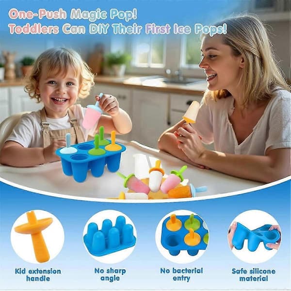 Popsicles forme silikone, 6 stk. isforme, mini småbørnsisforme med pinde, hjemmelavet lille P A