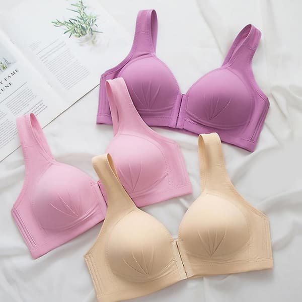 Plus Size Push Up BH Frontlukking Ensfarget BH 36-46 Trådløst Undertøy for Kvinner A
