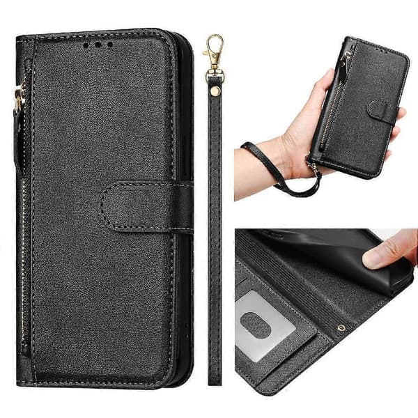 Flip-etui til Samsung Galaxy S23 Fe 5g kortholder PU læder magnetisk lynlås sort