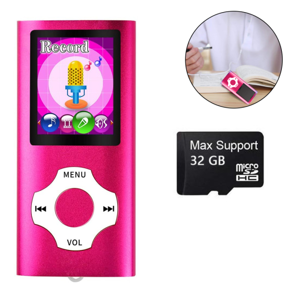 Mp3-spiller, musikkspiller med et 32 ​​GB minnekort Portable Digita