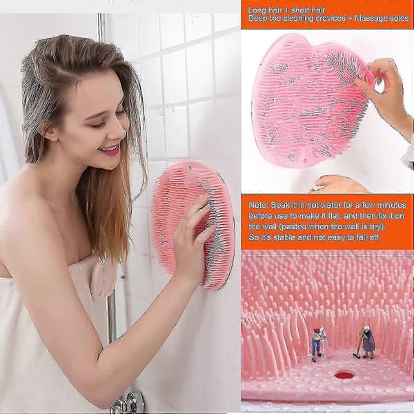 Badmassageborste med sugkoppar, väggmonterad 2-pack silikonryggskrubb A