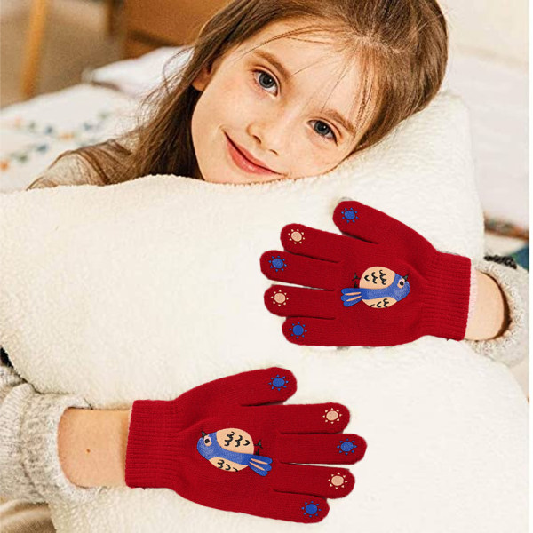Børnehandsker, vinterstrikkede handsker med strækbare fulde fingre
