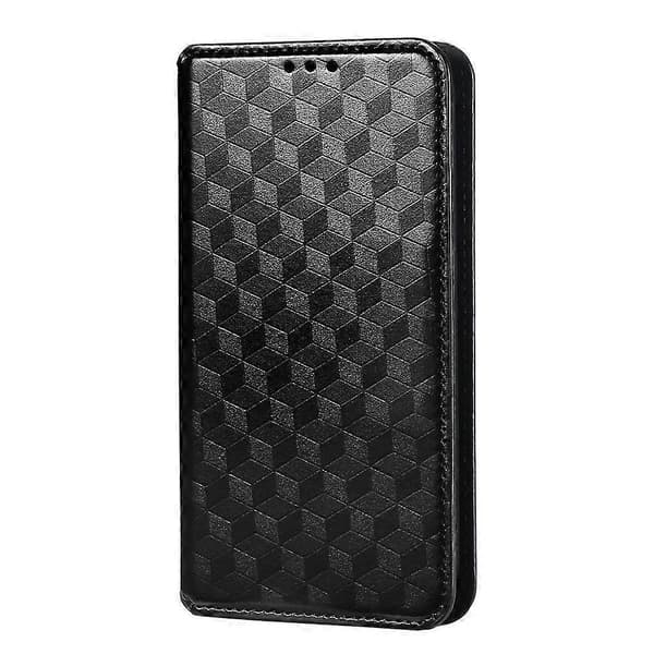 Cubic Grid Texture Flip Läderfodral för telefon (svart, för Sharp Aquos R8 Pro / Leica Leitz Phone 3)