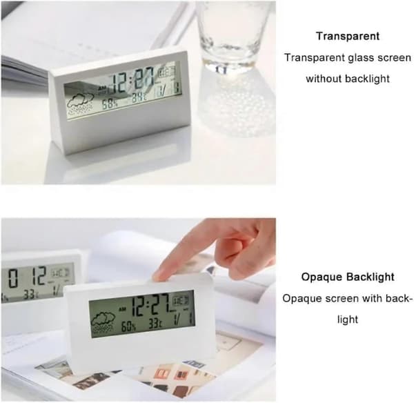 Hygro-temperatur- och luftfuktighetssensor Väggmonterad dekorativ klocka med digital display och stilren design (vit) A