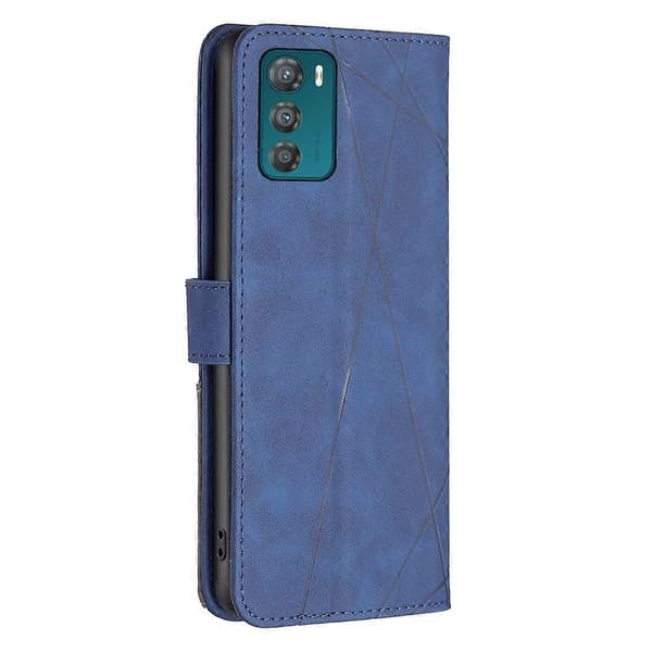 För Motorola Moto G42 4G Magnetiskt Spänne Rhombus Textur Läder Telefonfodral (Blå)