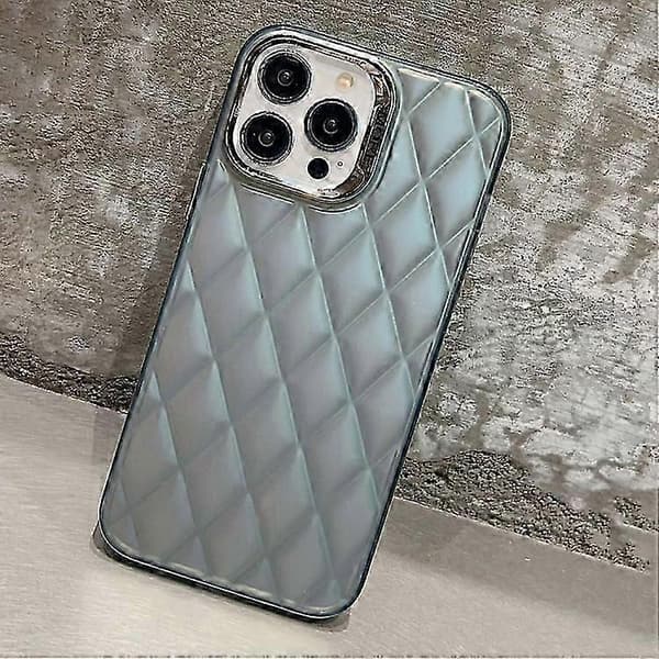För iPhone 15 3D Rhombus Galvanisering TPU Hybrid PC Mobiltelefonfodral Grå iPhone 15