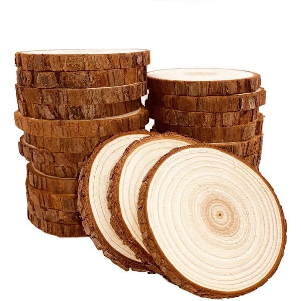 Naturliga Träskivor av Furu för Juldekorationer, 25 Unika Obehandlade Träcirklar 8-9cm Släta för Målning, Hantverkskit för DIY-pyssel och