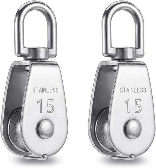 Enkelt remskive til kabel 15MM rustfrit stål, klatreremskive, løfteremskive kapacitet 35kg - 4 stk sølv