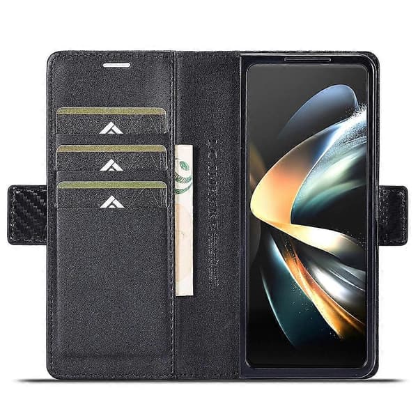 LC.IMEEKE För Samsung Galaxy Z Fold5 5G Telefon Läderfodral Kolfiber Textur Stativ Plånboksfodral A