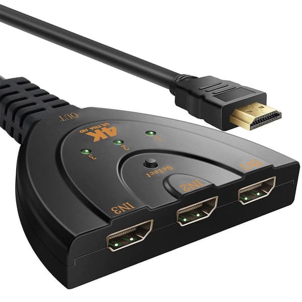 HDMI-switch, 3-ports 4K HDMI-switch 3x1 switch-splitter med pigtail-kabel understøtter Full HD 4K 1080P