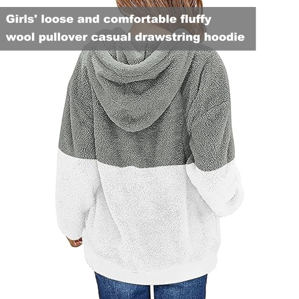 Piger Fuzzy Fleece Pullover Hættetrøjer Sweatshirt Casual Løs Outw