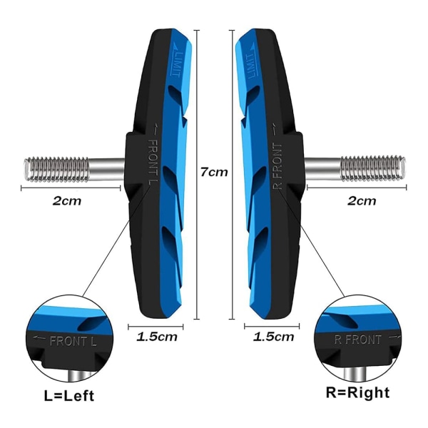 4 st Cykelbromsbelägg V-Broms 70mm Ljudlösa och halkfria block