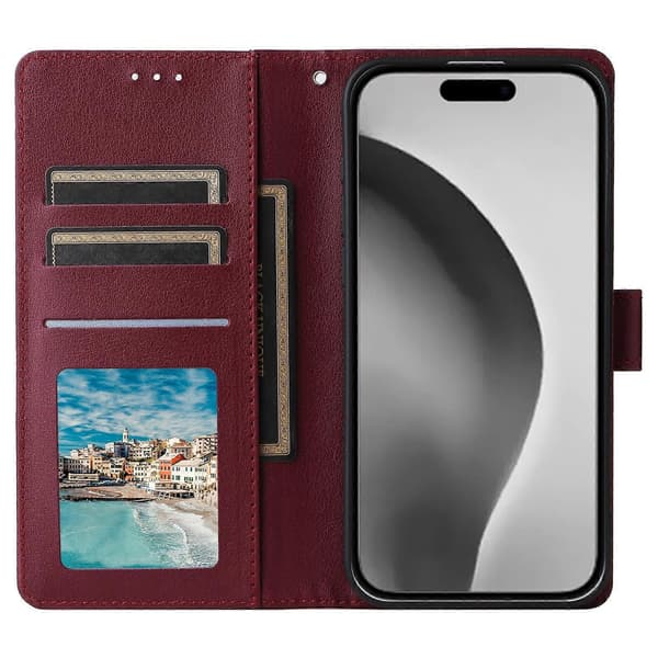 Til iPhone 16 Pro Max Pung Etui 3 Kortpladser Slankt PU Læder Stand Telefon Cover A