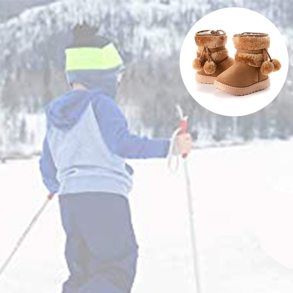 1 par baby , flickor, snöstövlar Premium-knapp, halkfri Mjuk sula Toddler First Walker Vintervarma spjälsängskor