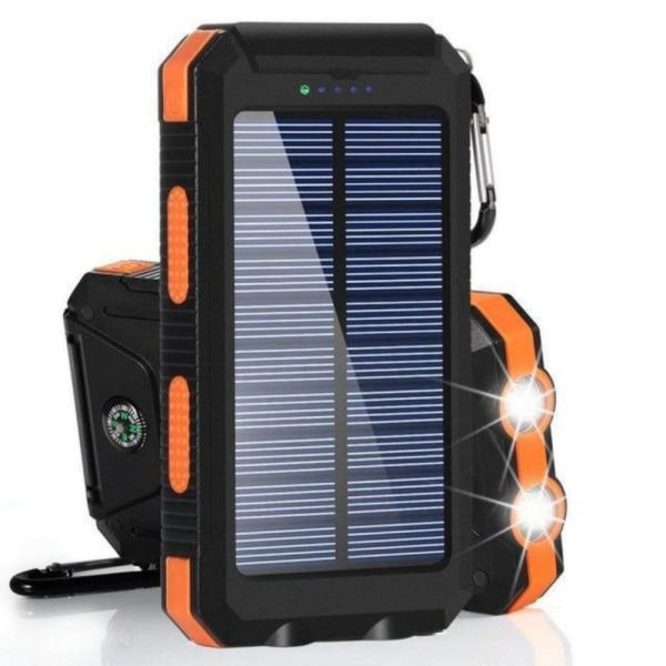 Solarlader 20000mAh Power Bank bærbar solcellelader, campingvanntett ekstern batterilader for mobiltelefon, 2 stk USB/LED-lommelykter med