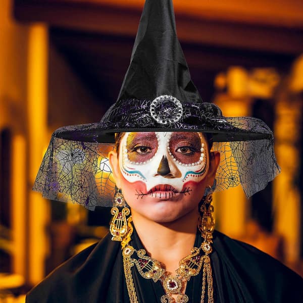 Heksehatt for kvinner til Halloween-festdekorasjon, lilla kostyme A