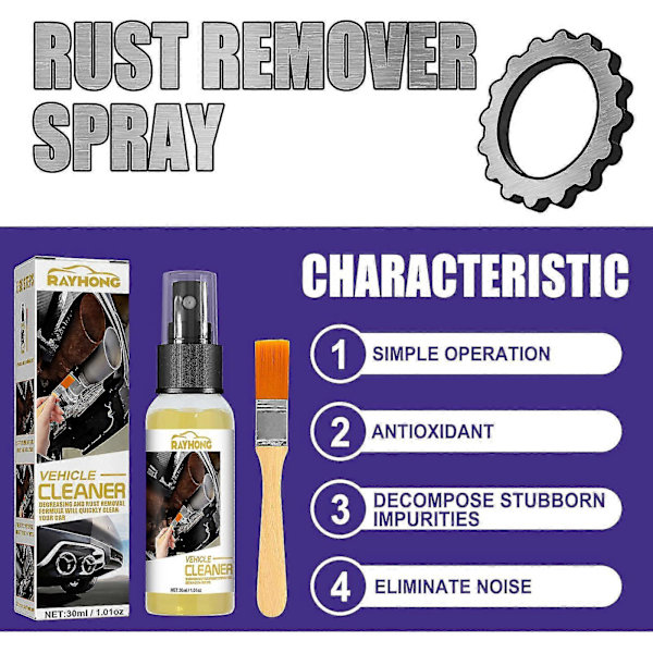 Multifunktionel rustfjerner til bil, multifunktionel metal krom maling bilhjul anti-rust middel rustfjerner stopper rust og korrosion Fg A