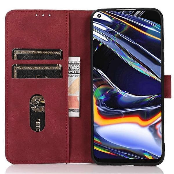 KHAZNEH Kompatibel med iPhone 16 Fodral Textur PU Läder Vikbart Stativ TelefonfodralRöd