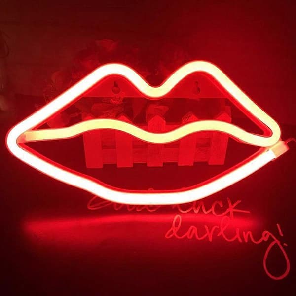Neon Ljus Rosa Röda Läppar LED Neonskylt USB / Batteridriven Hem Bröllopsfest Alla hjärtans dag Väggdekoration Neon (Läppar - Röd) A