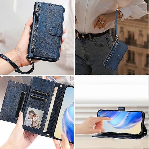 Flip-etui til Xiaomi Redmi Note 12 Pro 5G lynlås kortholder PU læder magnetisk blå