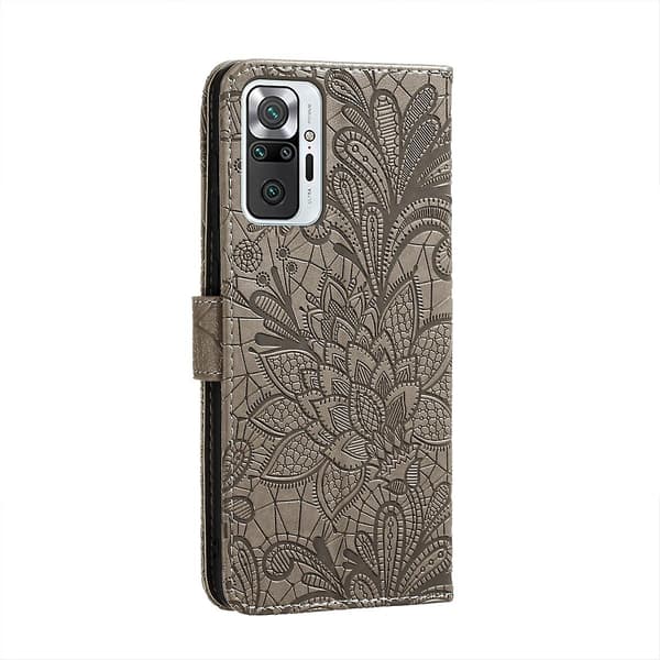 Til Xiaomi Redmi Note 10 Pro Blonder Blomst Skinnveske Grå