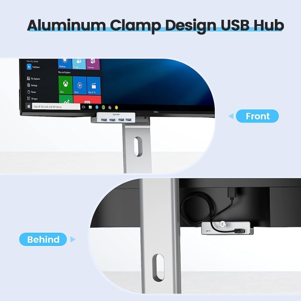 USB 3.0 Hub-klemmeadapter, 4-ports USB-splitter i aluminium med