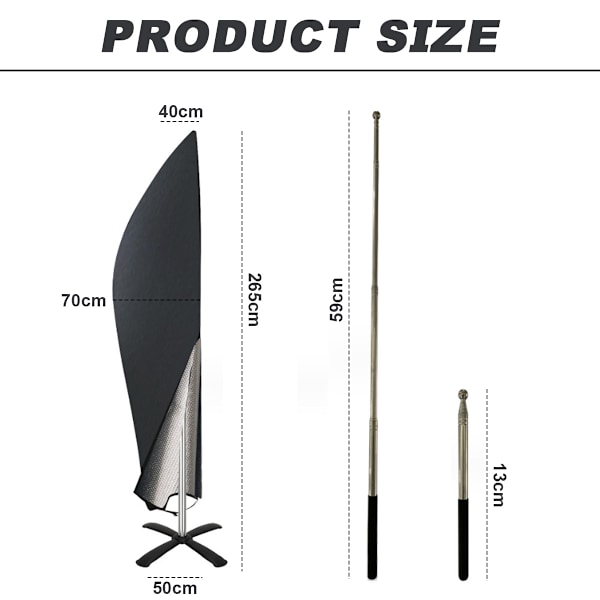 1 stk. Parasolbetræk Vandtæt Støvsikkert Udendørs Terrasse Anti-UV Parasolbetræk med Lynlås (Sort)