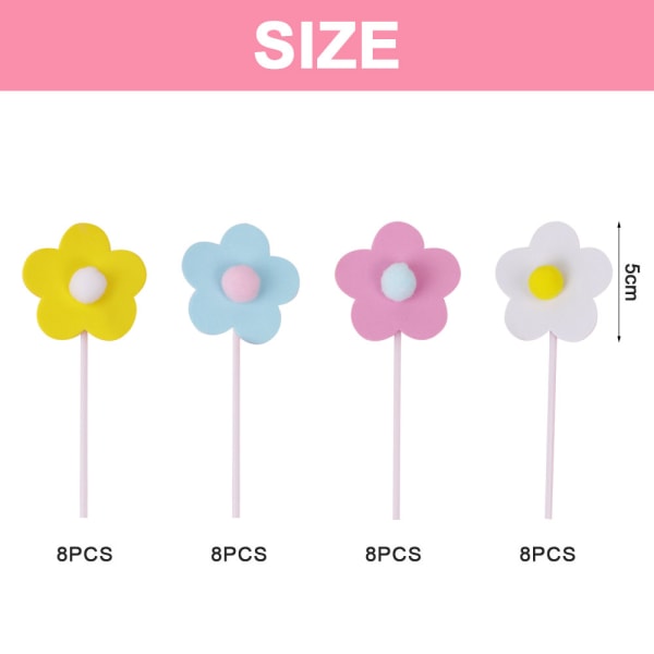 Blomster Cupcake Toppers, 32 st blommor Cake Topper Kit för