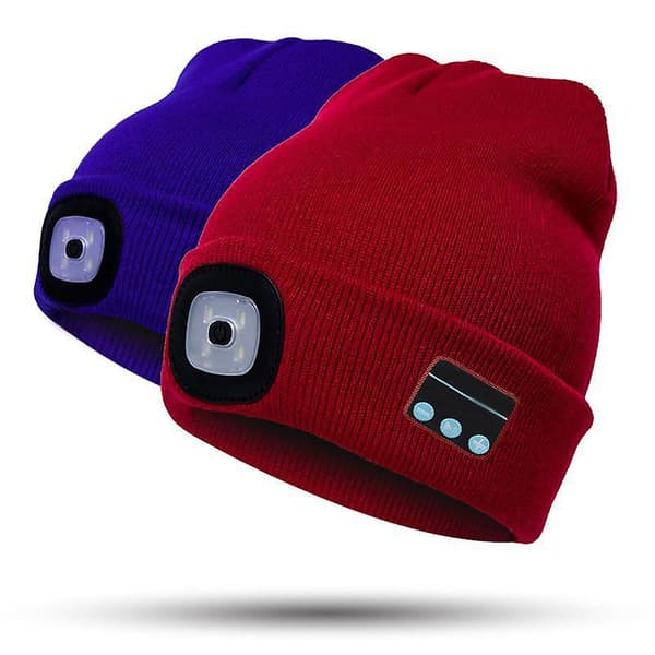 Bluetooth lue med LED-hodelykt, oppladbar lue med trådløs Bluetooth, vintervarm strikkelue, ny A