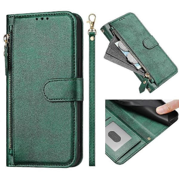 Flip-etui til Samsung Galaxy A10S lynlås kortholder PU-læder magnetisk grøn