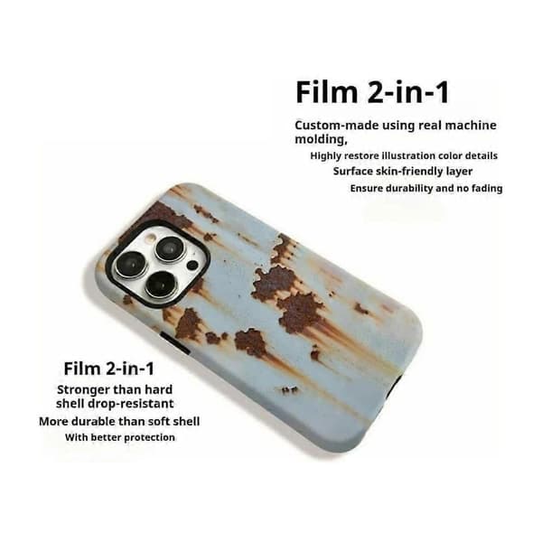 Rustikk telefondeksel, magnetisk rusten metalltekstur for iPhone 16/15/14/13 Promax (lys finish apple16plus)