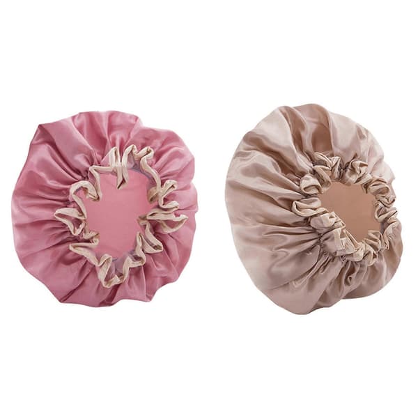 2 stk vanntett lue for kvinner, badehette for langt hår, hodeplagg, hårtrekk, oljerøyk tørrhårhette, rosa og champagne A
