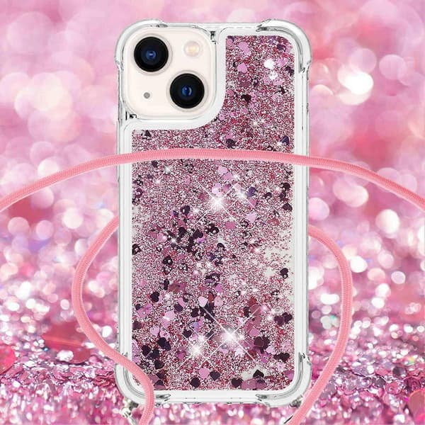 For iPhone 14 TPU-deksel med kvikksanddesign og snor