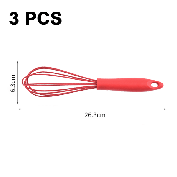 Silikonivatkain, ruostumattomasta teräksestä valmistettu vispiläsarja 3 -pallo