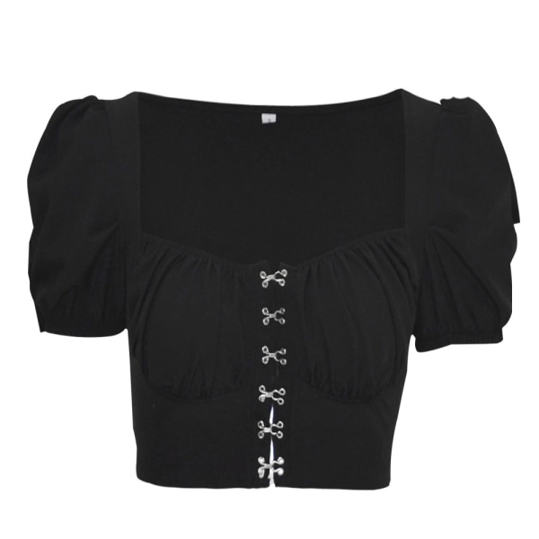 Kvinners Ruffle Korte Ermer Binde Opp Bak Crop Top