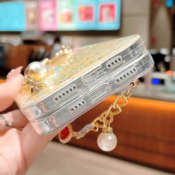 Glitter Epoxy TPU-deksel til iPhone 15 Pro Max Støtsikkert telefondeksel med armbåndsrem A
