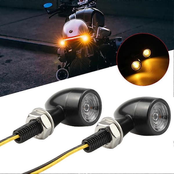 Mini Motorcykel LED Bullet Blinklys Indikator Ravgul Sort Lampe
