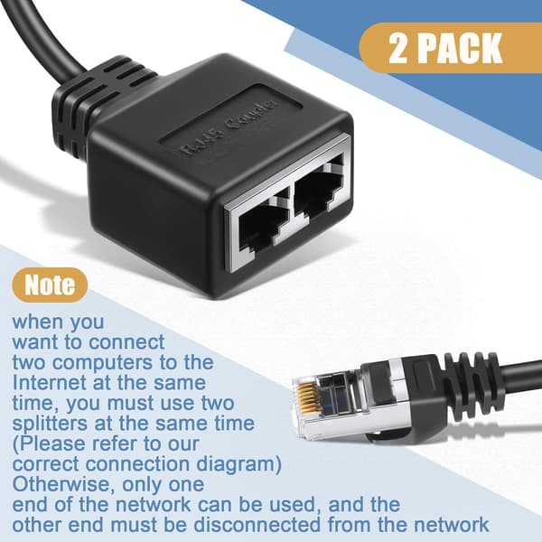 RJ45 Ethernet-kabel 2 stk. netværksadapter Ethernet-splitteradapter Ethernet-forlænger Dobbelt netværkssplitter passer til Cat5 Cat5e Cat6 Cat7 LAN-adapter