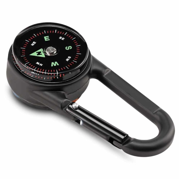 3-i-1 Dubbelsidig Mini Compass Karbinhake Termometer för