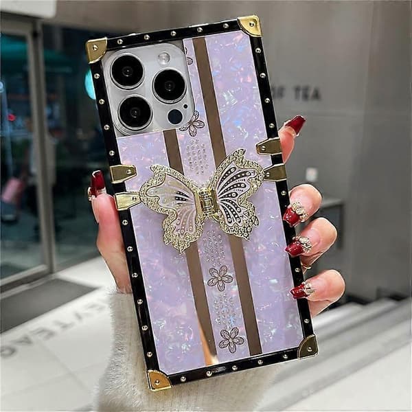 Kompatibel med iPhone 16 Pro Max skal TPU + PC galvaniserat fjärilsstöd telefonfodral A
