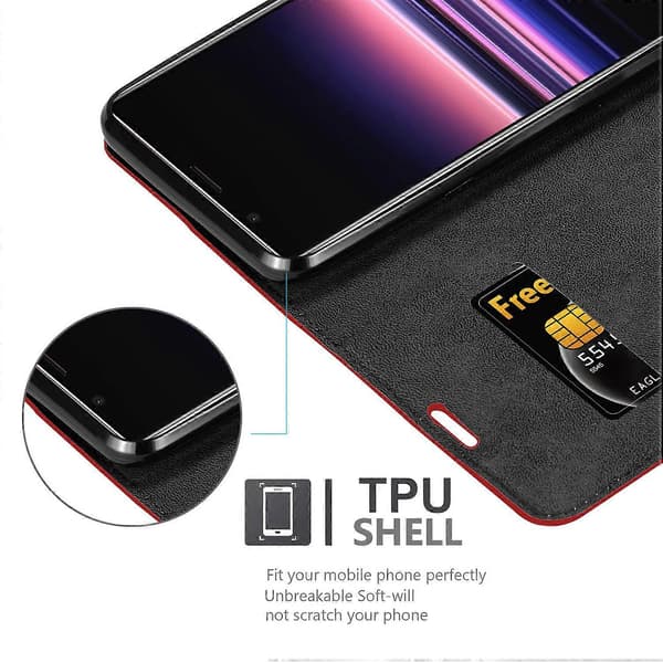 Sony Xperia 5 II -suojakotelo, jossa jalustatoiminto ja korttipaikka (APPLE RED)