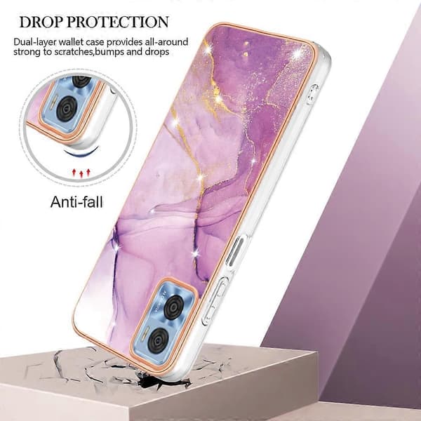 Til Motorola Moto E22 Galvanisering Marmor Dobbeltsidet IMD Telefoncover