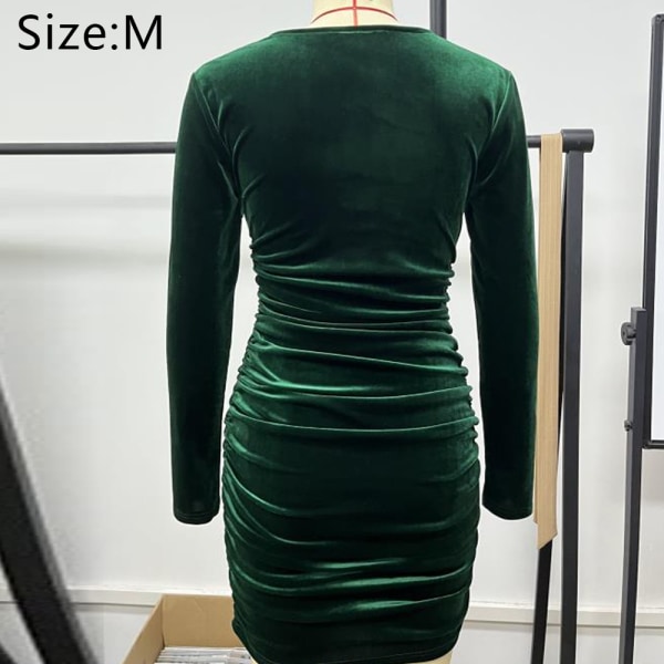 Sexy Velvet Long Sleeve V Neck Ruched Bodycon Mini Party Dress